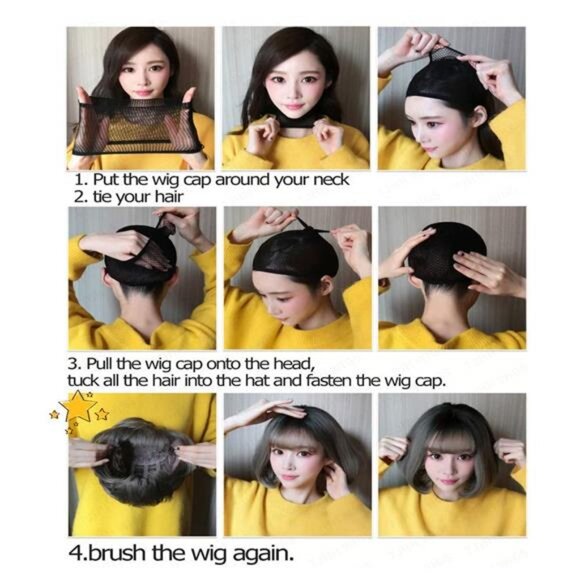 Blonde Short Bob Wig Straight Rose Golden Bob Wig with Bangs Synthetic Straight - Picture 6 of 6